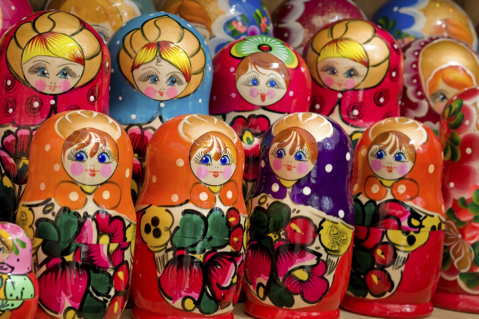 Close up of colored handmade russian matryoshka