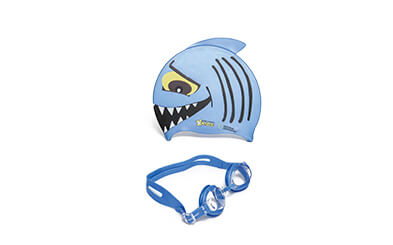 SHARKY SWIM CAP AND GOGGLES